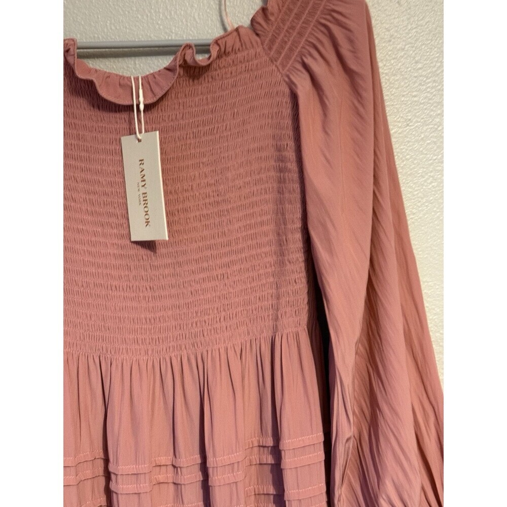 Ramy Brook NWT Anita Smocked Ruffle Midi Dress in Pink Size S Barbie Cottagecore - Picture 9 of 12